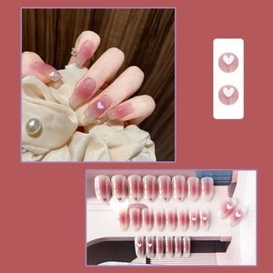 24pcs Luxury Dream Silver Jelly Gel Heart Premium False Press On Nails